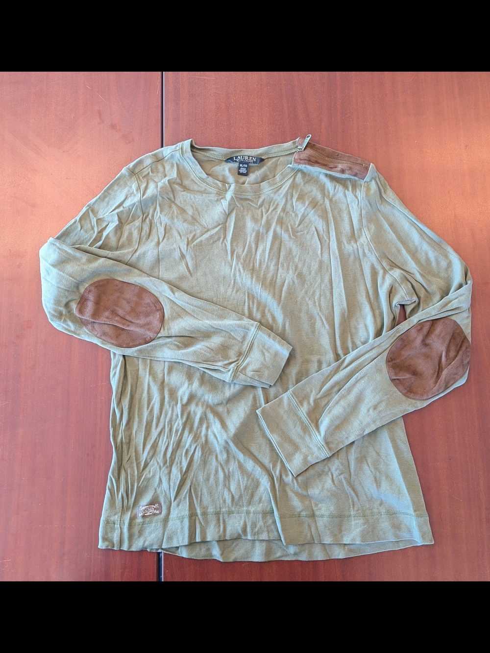 Lauren Ralph Lauren Olive Long-Sleeve Shirt with Suede Elbow Patches